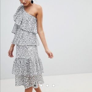 ASOS Missguided Tiered One Shoulder Midi Dress